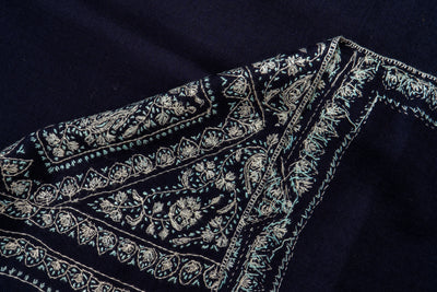 Neel Qalam: Navy Merino Wool Shawl with Classic Sozni Hand Embroidery