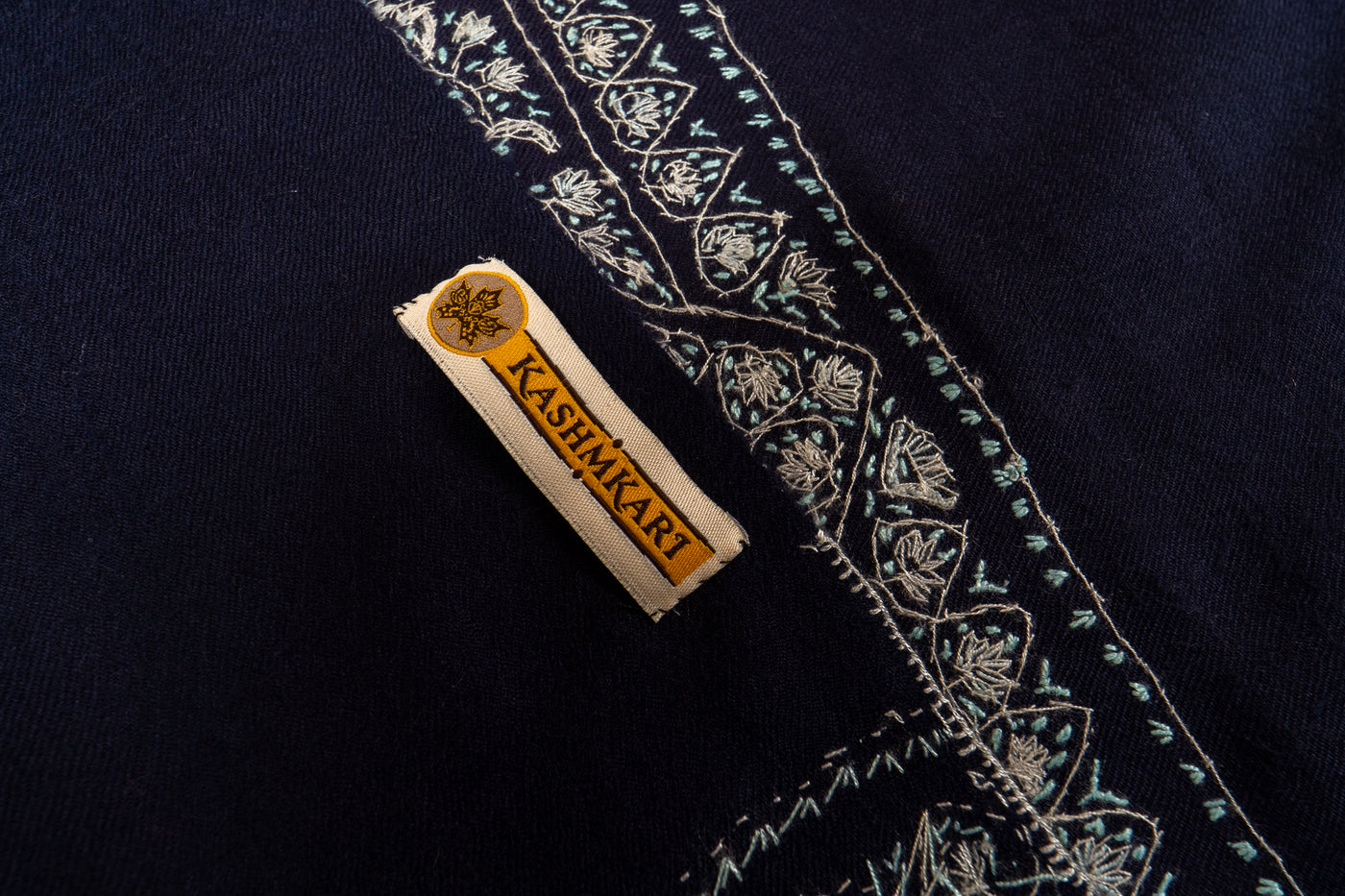 Neel Qalam: Navy Merino Wool Shawl with Classic Sozni Hand Embroidery