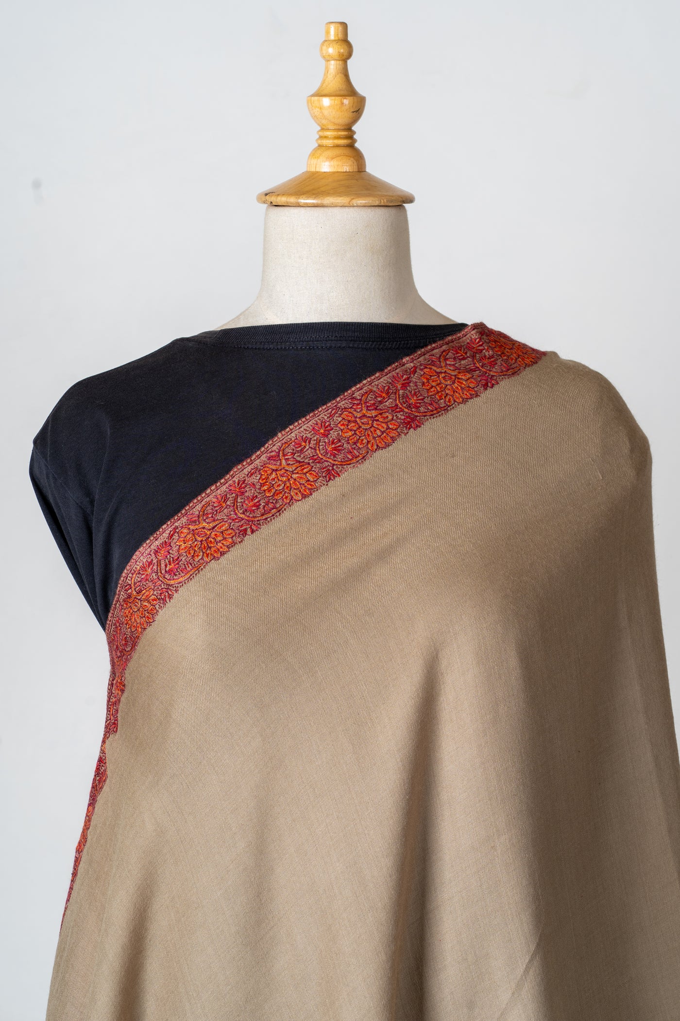 Rang-e-Saahil: Hand-Embroidered Sozni Shawl in Sand Merino Wool