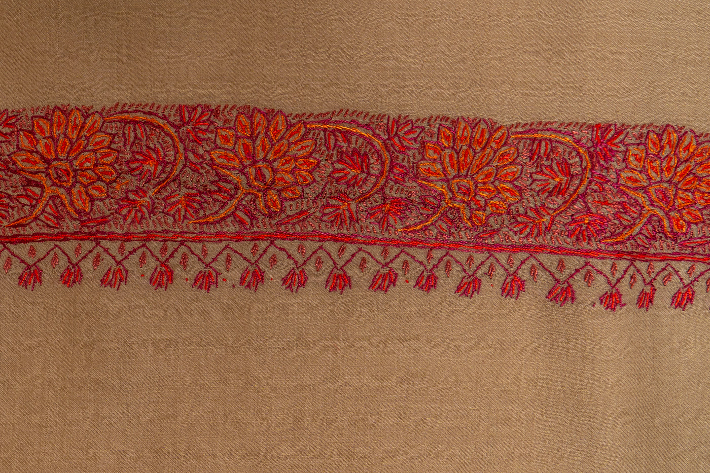 Rang-e-Saahil: Hand-Embroidered Sozni Shawl in Sand Merino Wool