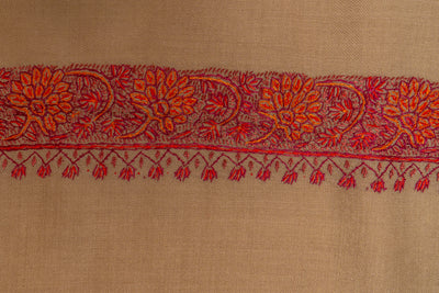 Rang-e-Saahil: Hand-Embroidered Sozni Shawl in Sand Merino Wool