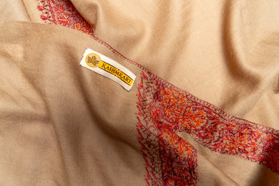 Rang-e-Saahil: Hand-Embroidered Sozni Shawl in Sand Merino Wool