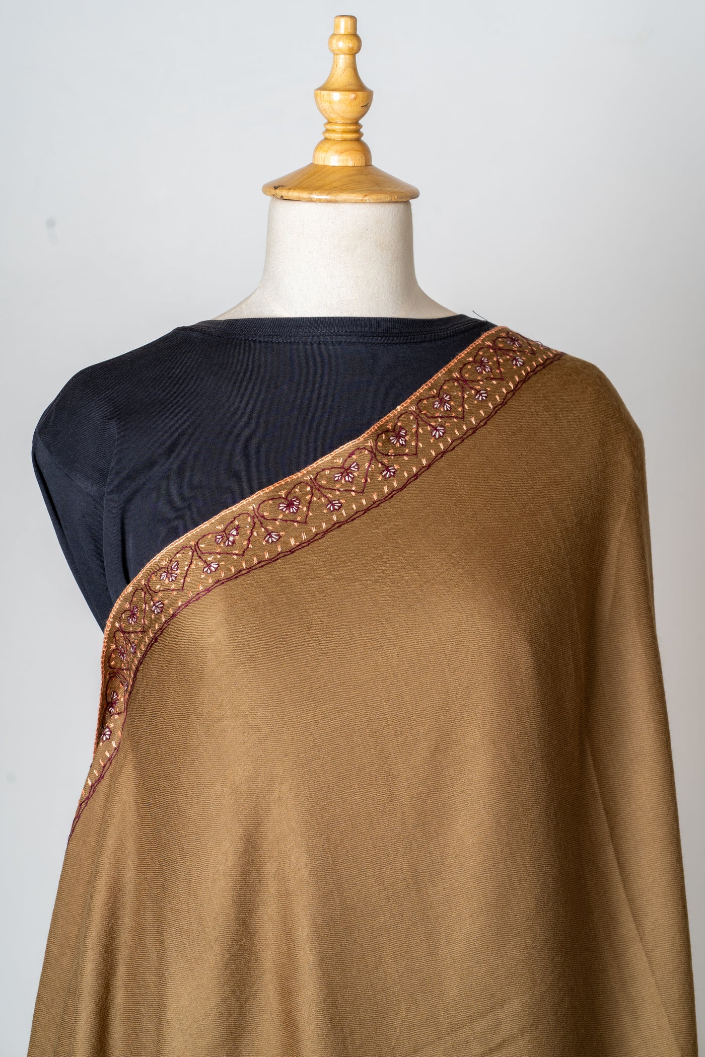 Zamurd Bronze: Hand-Embroidered Sozni Shawl in Merino Wool