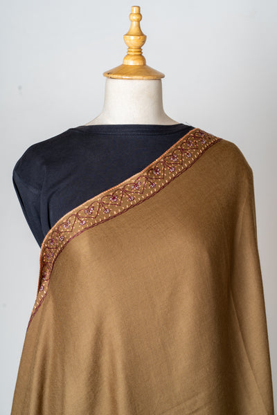 Zamurd Bronze: Hand-Embroidered Sozni Shawl in Merino Wool