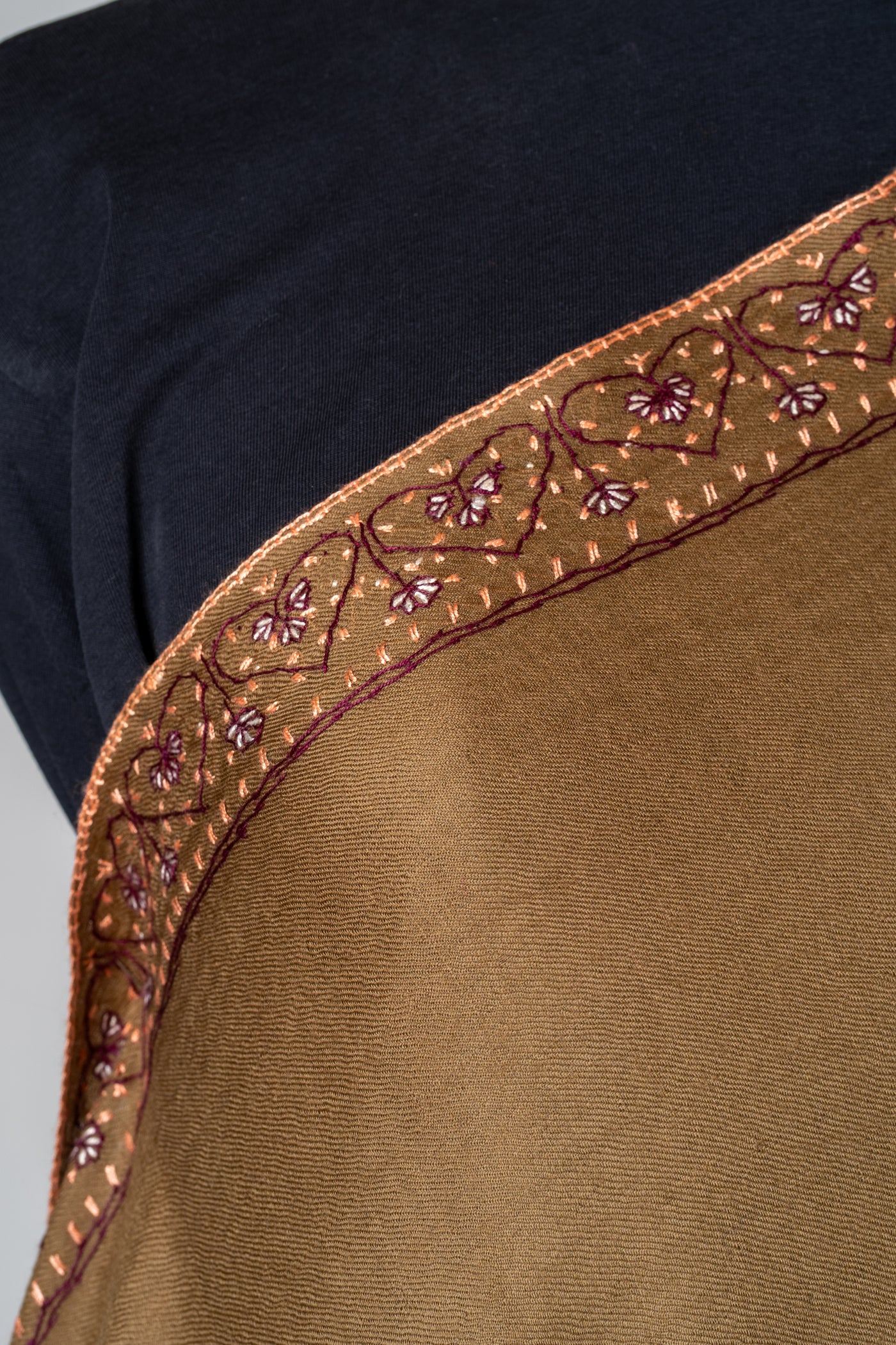 Zamurd Bronze: Hand-Embroidered Sozni Shawl in Merino Wool