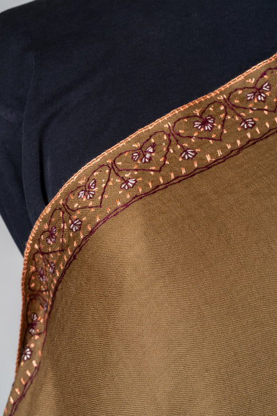 Zamurd Bronze: Hand-Embroidered Sozni Shawl in Merino Wool