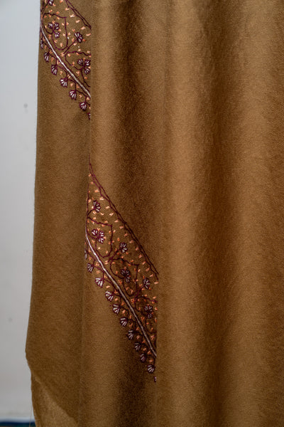 Zamurd Bronze: Hand-Embroidered Sozni Shawl in Merino Wool