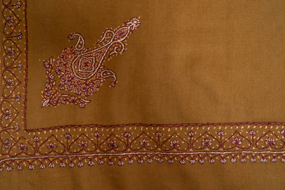 Zamurd Bronze: Hand-Embroidered Sozni Shawl in Merino Wool