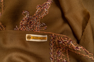 Zamurd Bronze: Hand-Embroidered Sozni Shawl in Merino Wool