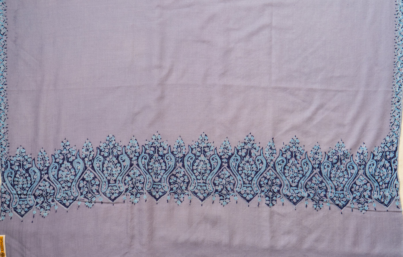 Neela Saaz: Merino Wool Shawl with Hand-Embroidered Sozni Borders