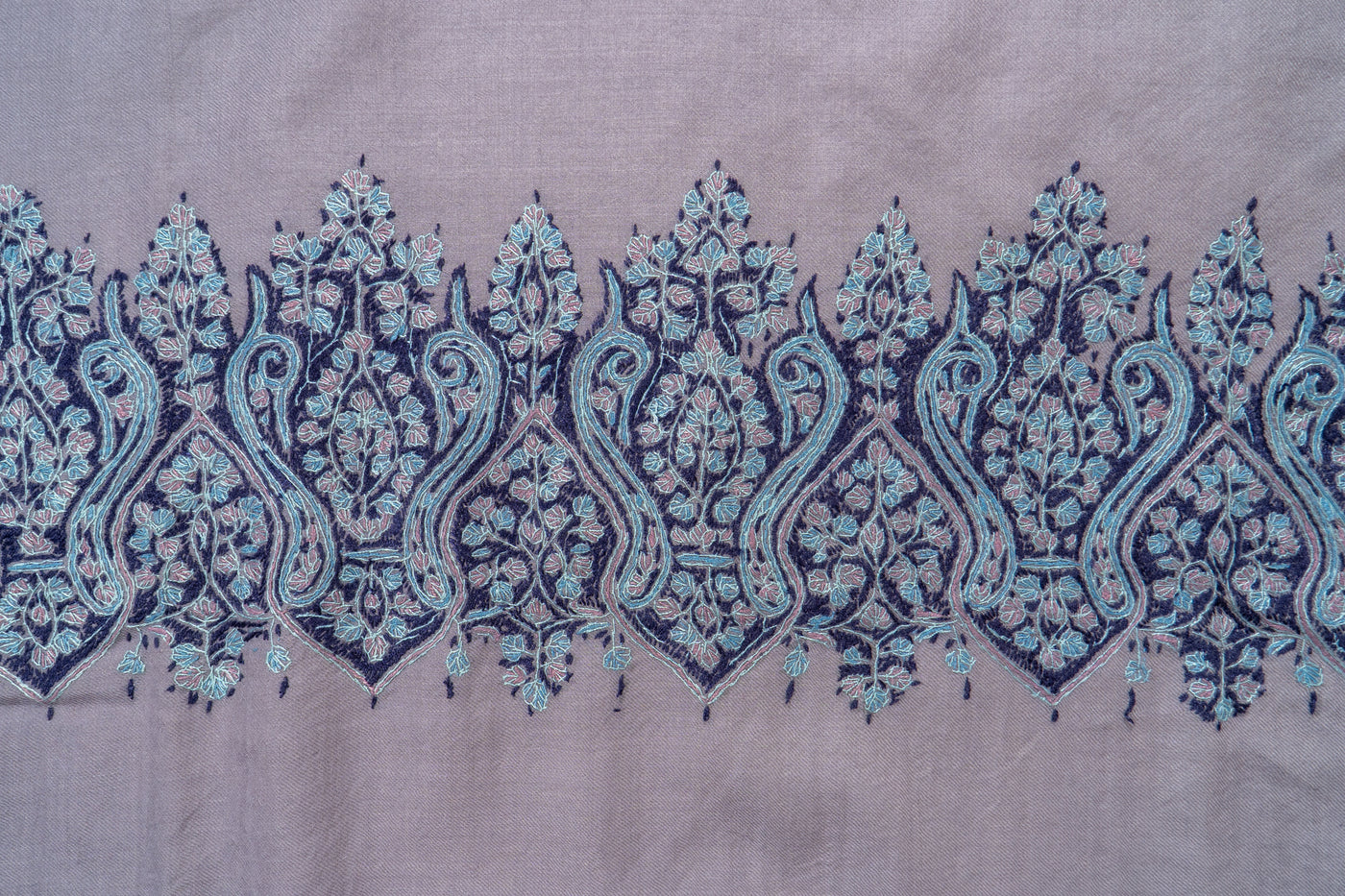 Neela Saaz: Merino Wool Shawl with Hand-Embroidered Sozni Borders