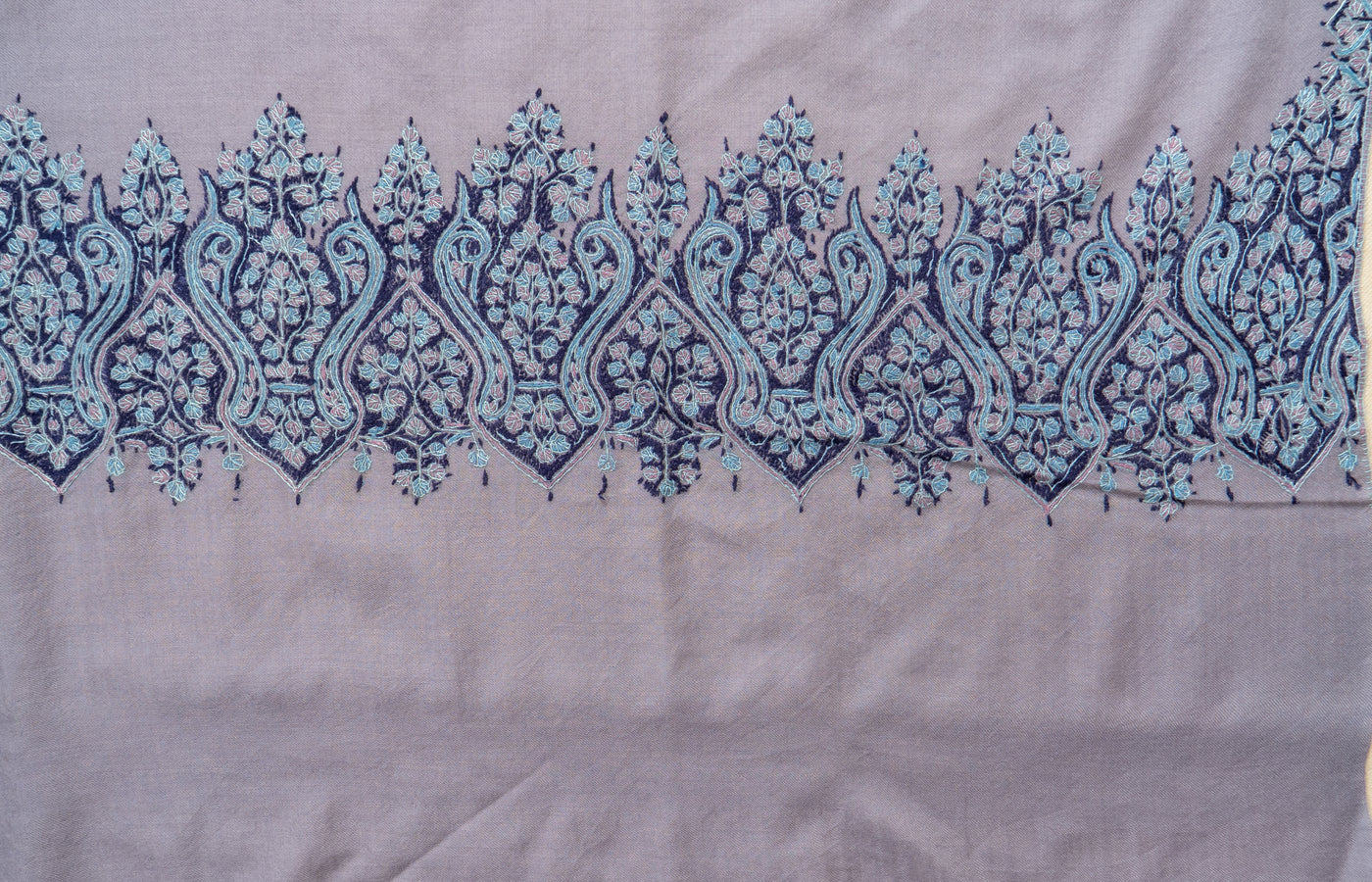Neela Saaz: Merino Wool Shawl with Hand-Embroidered Sozni Borders