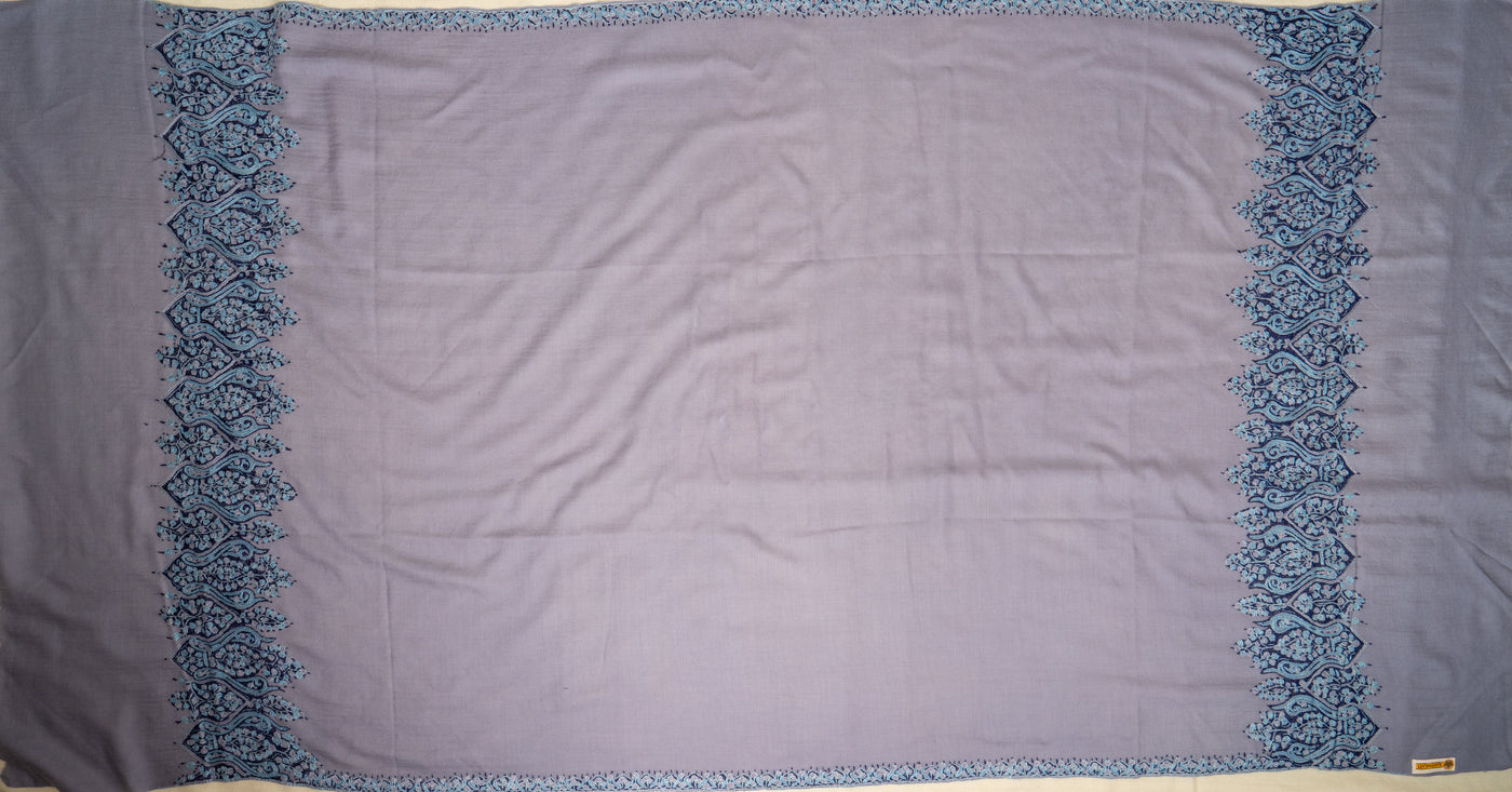 Neela Saaz: Merino Wool Shawl with Hand-Embroidered Sozni Borders