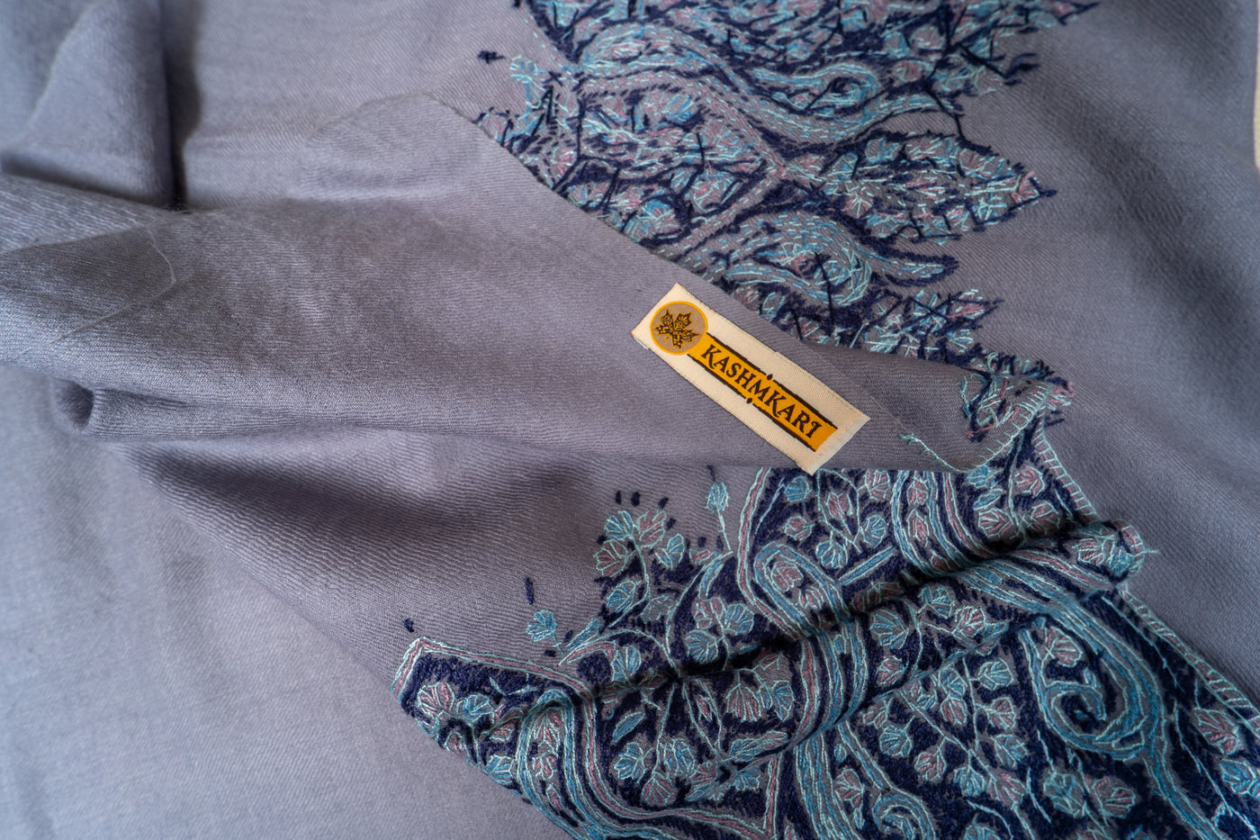 Neela Saaz: Merino Wool Shawl with Hand-Embroidered Sozni Borders