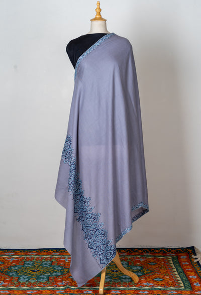 Neela Saaz: Merino Wool Shawl with Hand-Embroidered Sozni Borders