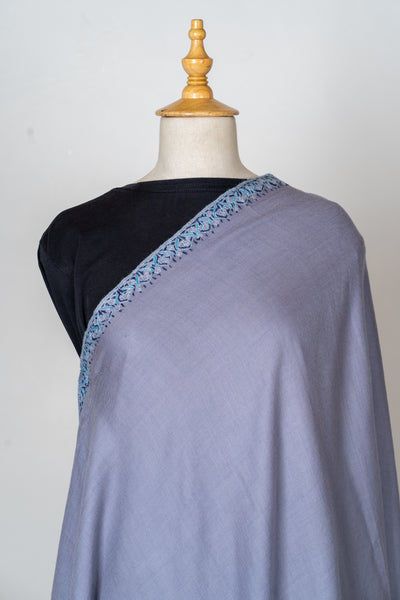 Neela Saaz: Merino Wool Shawl with Hand-Embroidered Sozni Borders