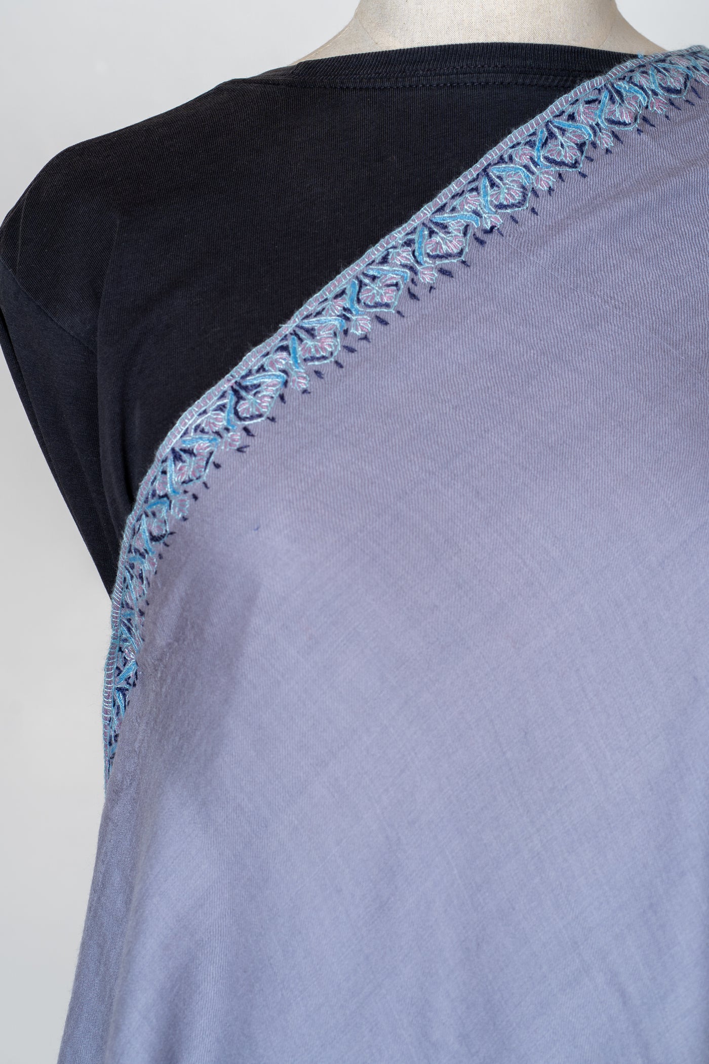 Neela Saaz: Merino Wool Shawl with Hand-Embroidered Sozni Borders