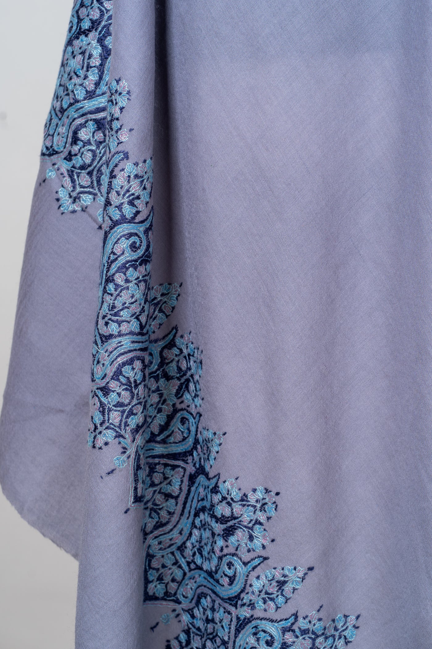 Neela Saaz: Merino Wool Shawl with Hand-Embroidered Sozni Borders
