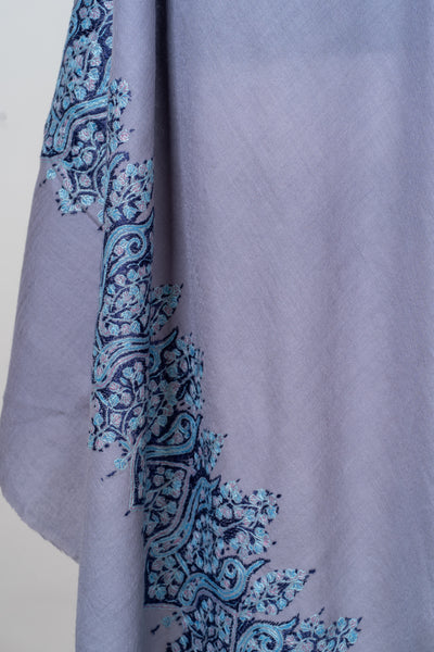 Neela Saaz: Merino Wool Shawl with Hand-Embroidered Sozni Borders