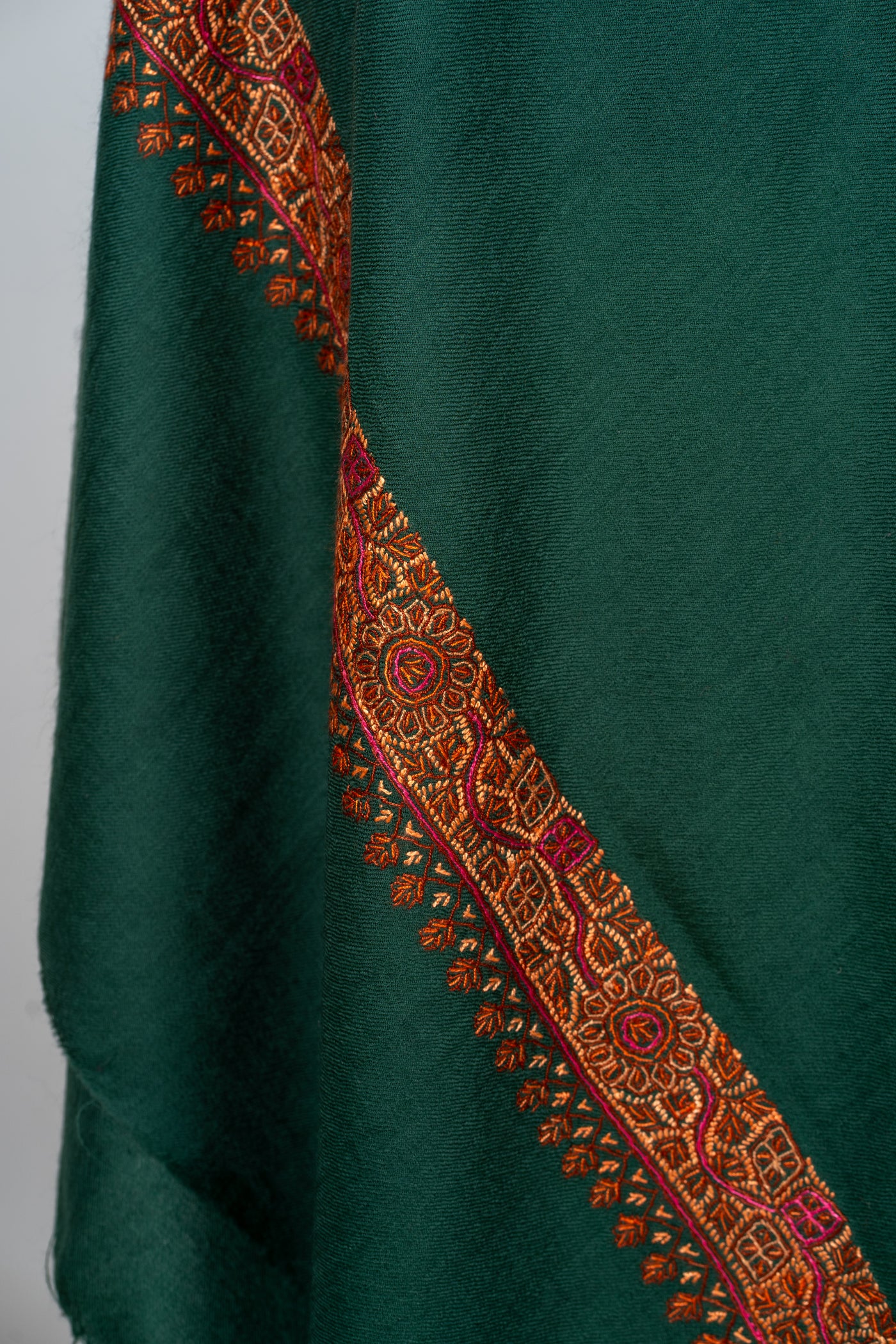 Jungli Surkhi: Sozni Hand-Embroidered Shawl in Merino Wool