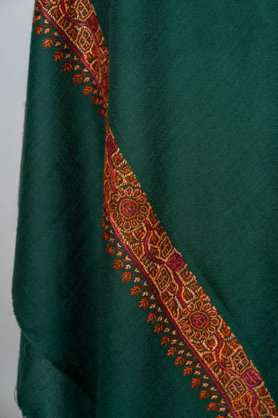 Jungli Surkhi: Sozni Hand-Embroidered Shawl in Merino Wool