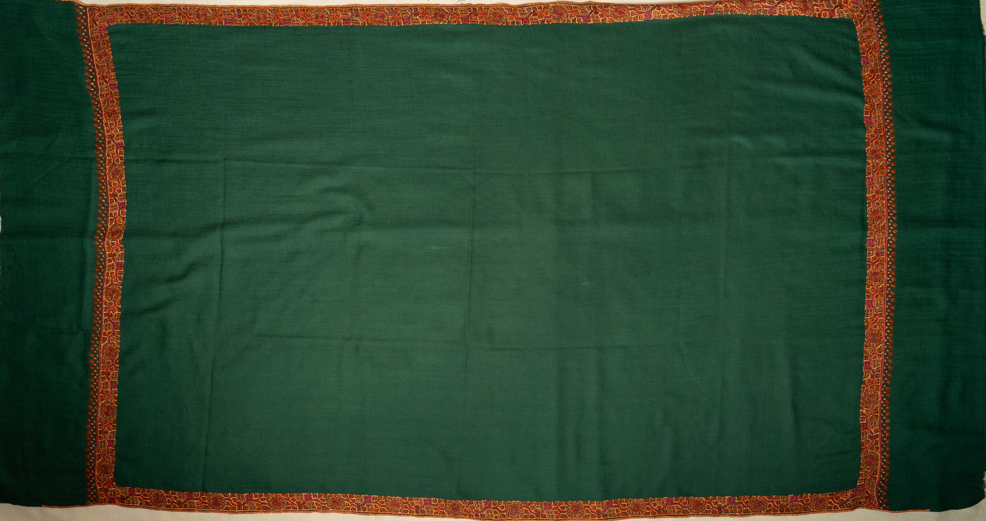 Jungli Surkhi: Sozni Hand-Embroidered Shawl in Merino Wool