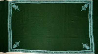 Sheen Sabz: Hand-Embroidered Sozni Shawl in Emerald Merino Wool