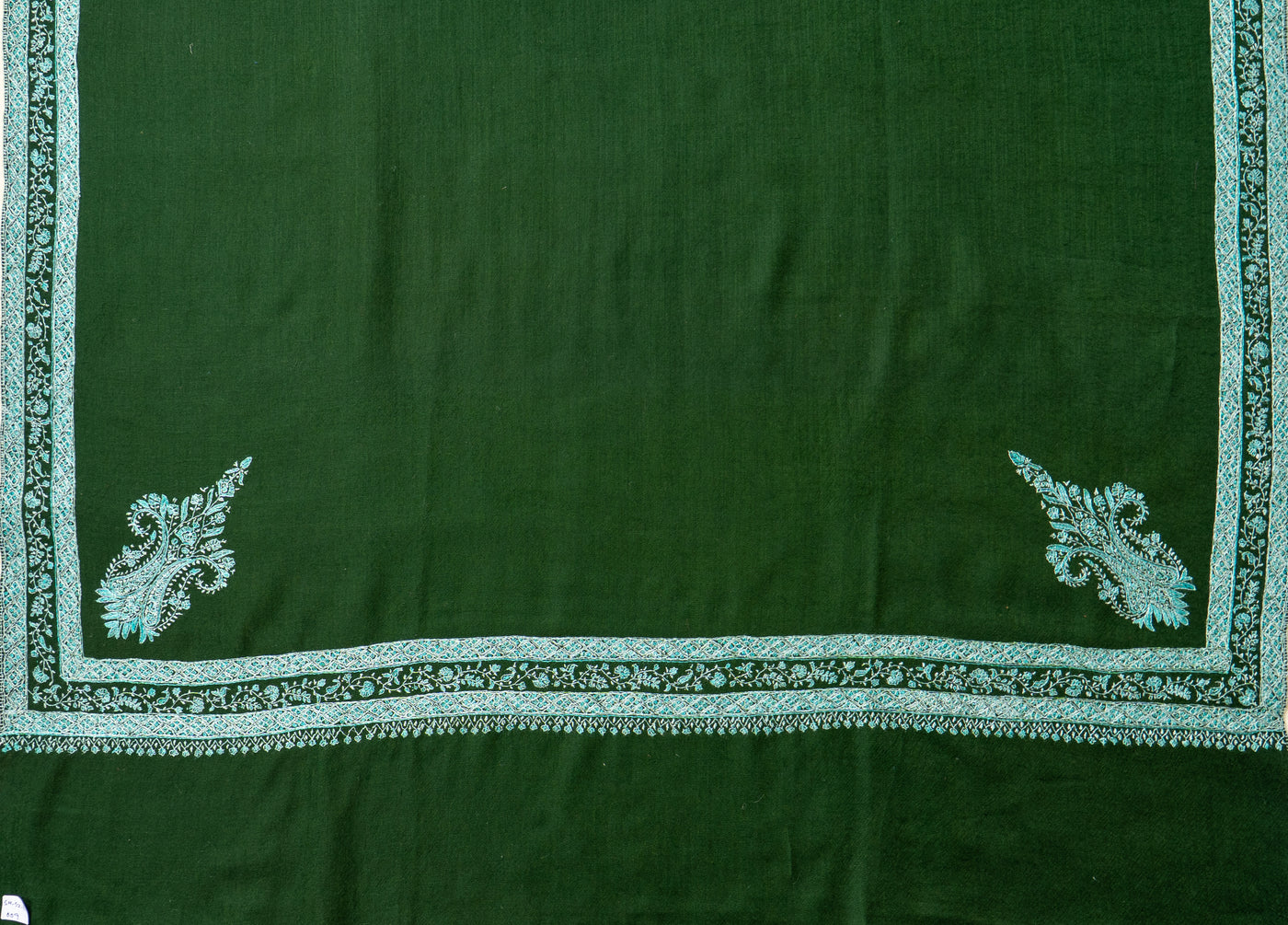 Sheen Sabz: Hand-Embroidered Sozni Shawl in Emerald Merino Wool