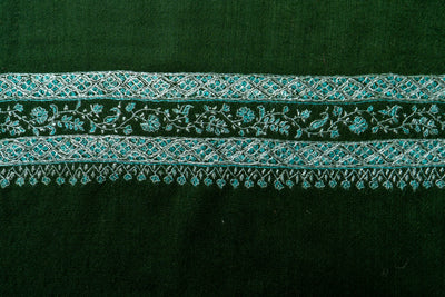 Sheen Sabz: Hand-Embroidered Sozni Shawl in Emerald Merino Wool