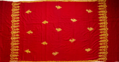 Laal Zareen: Hand-Embroidered Sozni Shawl in Merino Wool