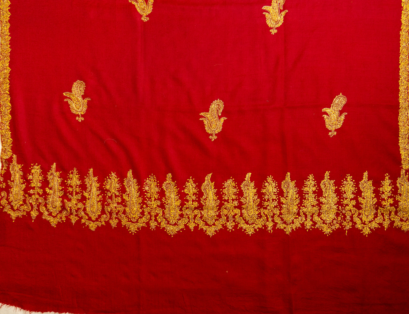 Laal Zareen: Hand-Embroidered Sozni Shawl in Merino Wool