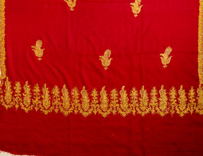Laal Zareen: Hand-Embroidered Sozni Shawl in Merino Wool