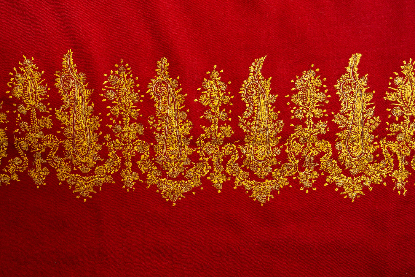 Laal Zareen: Hand-Embroidered Sozni Shawl in Merino Wool