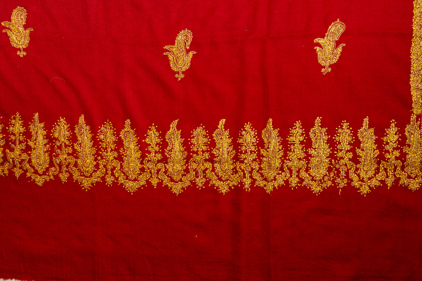 Laal Zareen: Hand-Embroidered Sozni Shawl in Merino Wool