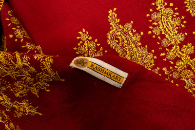 Laal Zareen: Hand-Embroidered Sozni Shawl in Merino Wool