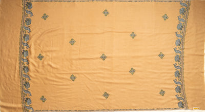 Khaki Gulnaar: Sozni Hand-Embroidered Shawl in Merino Wool