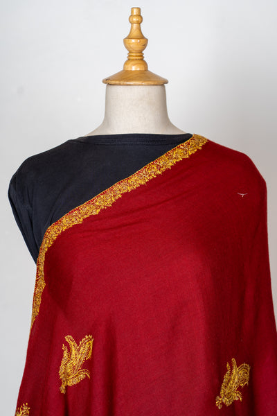 Laal Zareen: Hand-Embroidered Sozni Shawl in Merino Wool