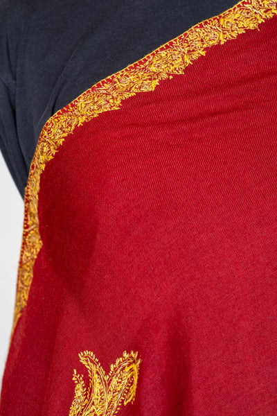 Laal Zareen: Hand-Embroidered Sozni Shawl in Merino Wool