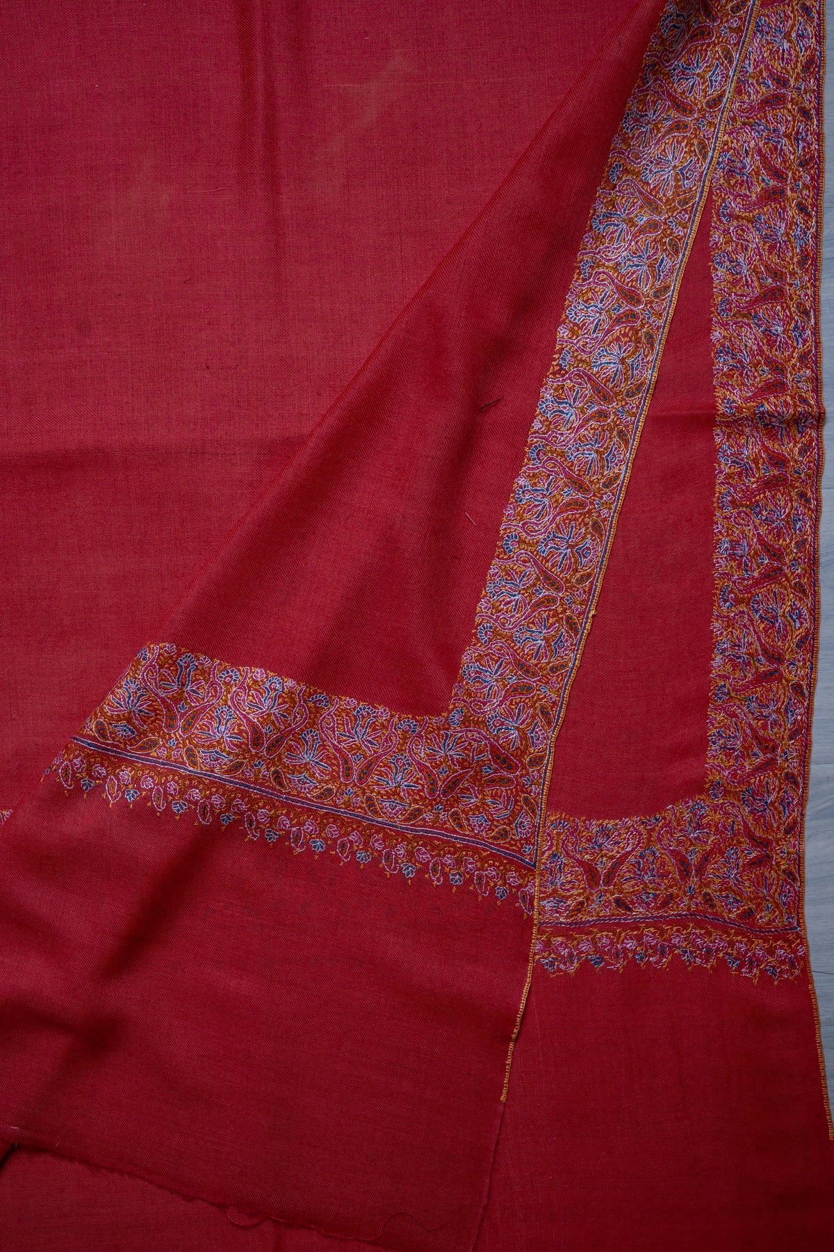 Scarlet Ember Grace: Pure Pashmina Hand Embroidered Shawl