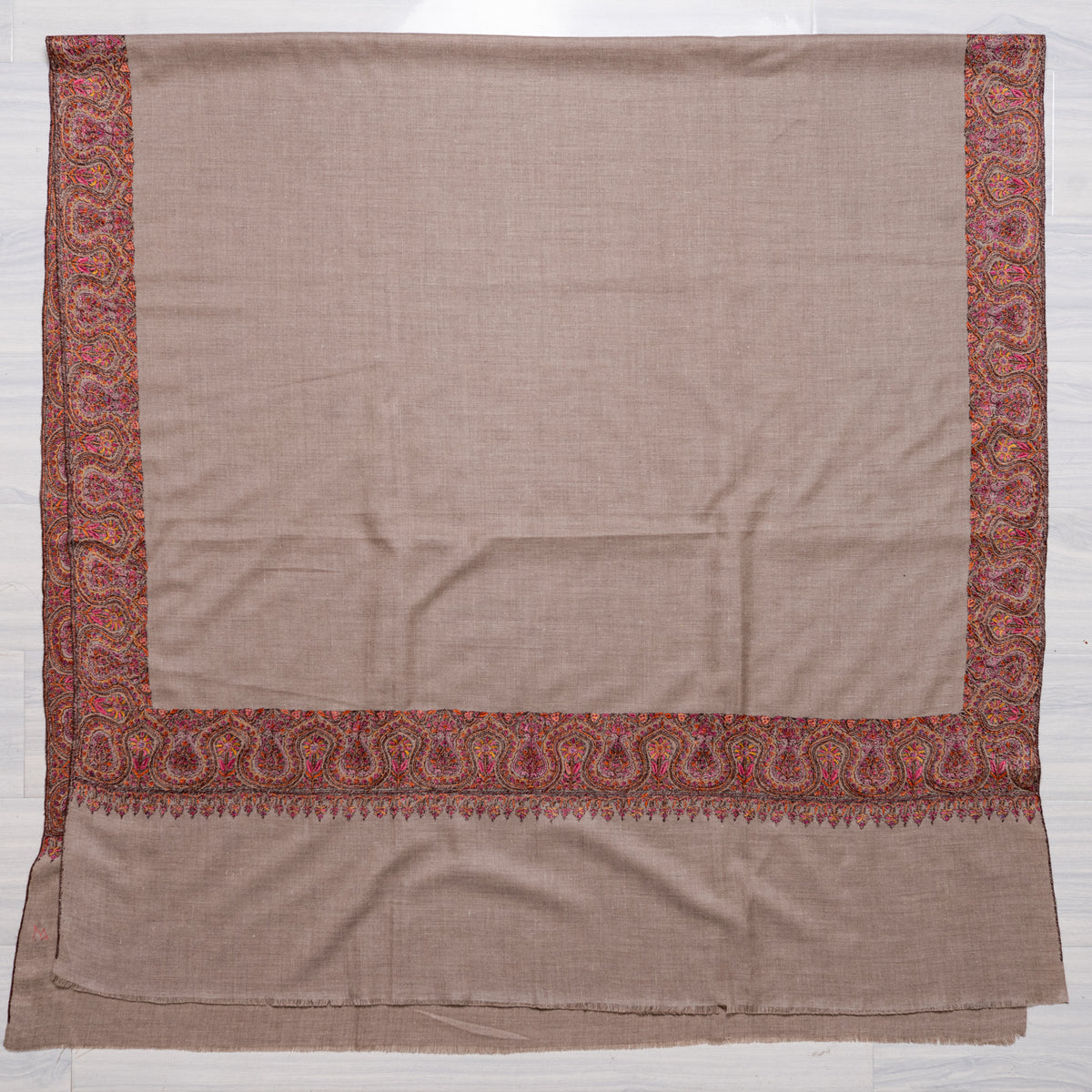 Desert Paisley Whisper: Pure Pashmina Hand Embroidered Shawl