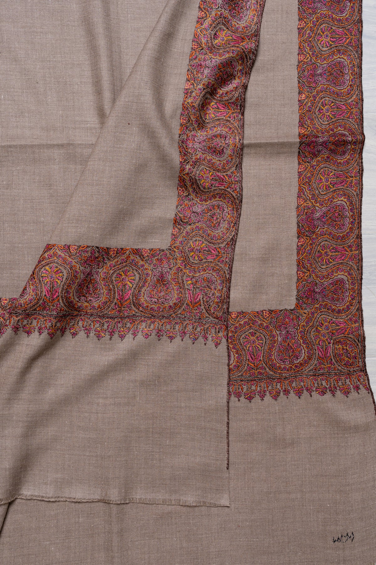 Desert Paisley Whisper: Pure Pashmina Hand Embroidered Shawl