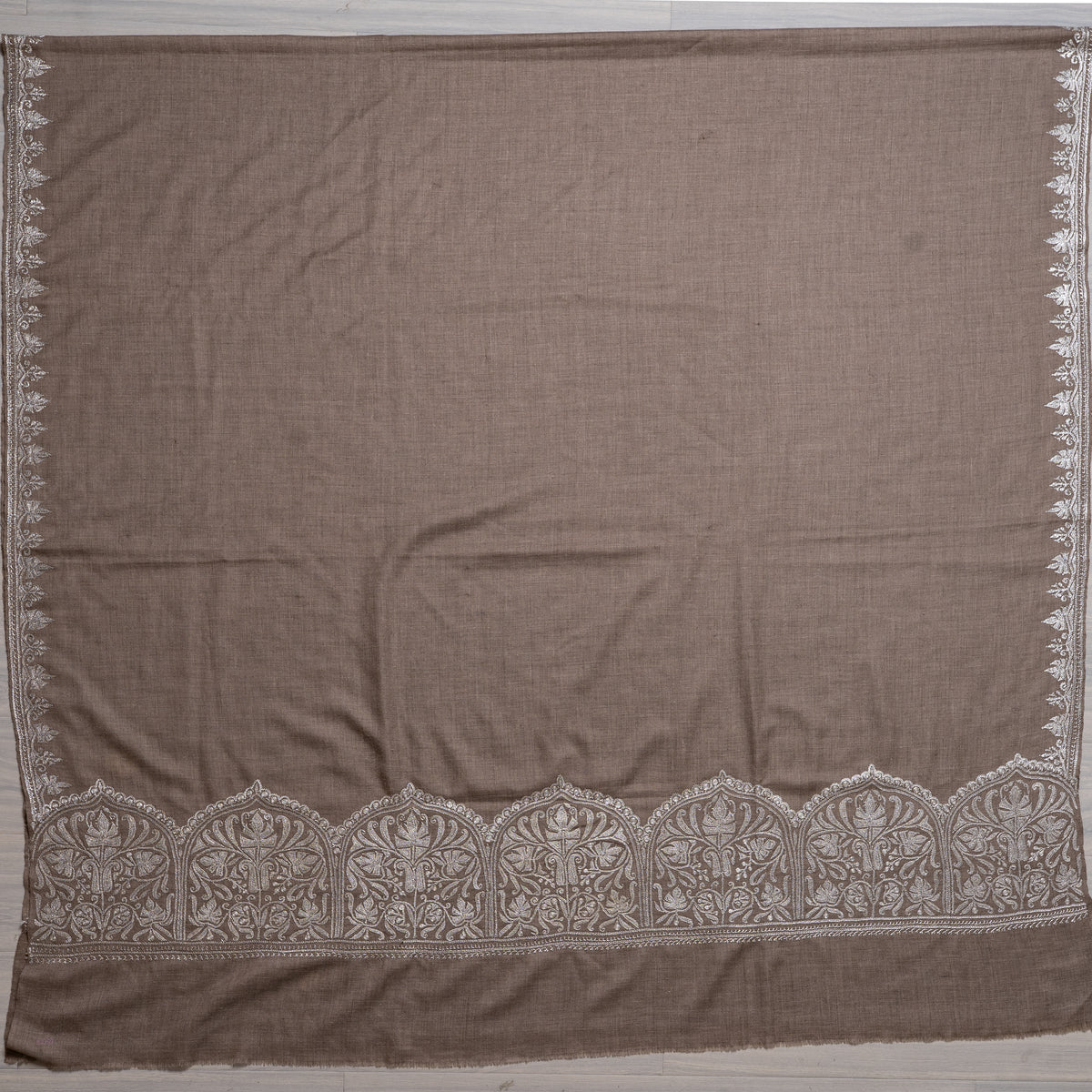 3 yards Moonstone Ivory Elegance: Pure Pashmina Hand Embroidered Shawl