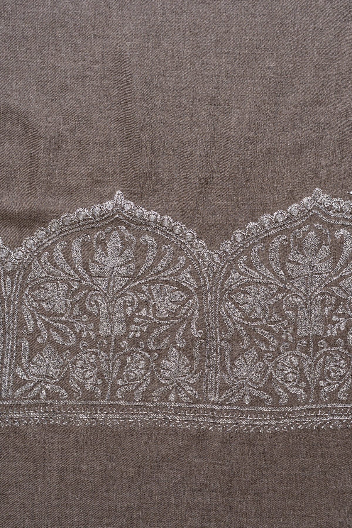3 yards Moonstone Ivory Elegance: Pure Pashmina Hand Embroidered Shawl