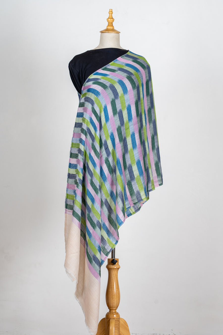 Sheherzadi Mist: 120 Count Merino Wool Stole with Pastel Print