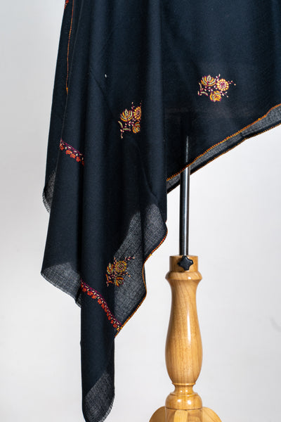 Chandni Raat: Hand-Embroidered Sozni Scarf in Merino Wool