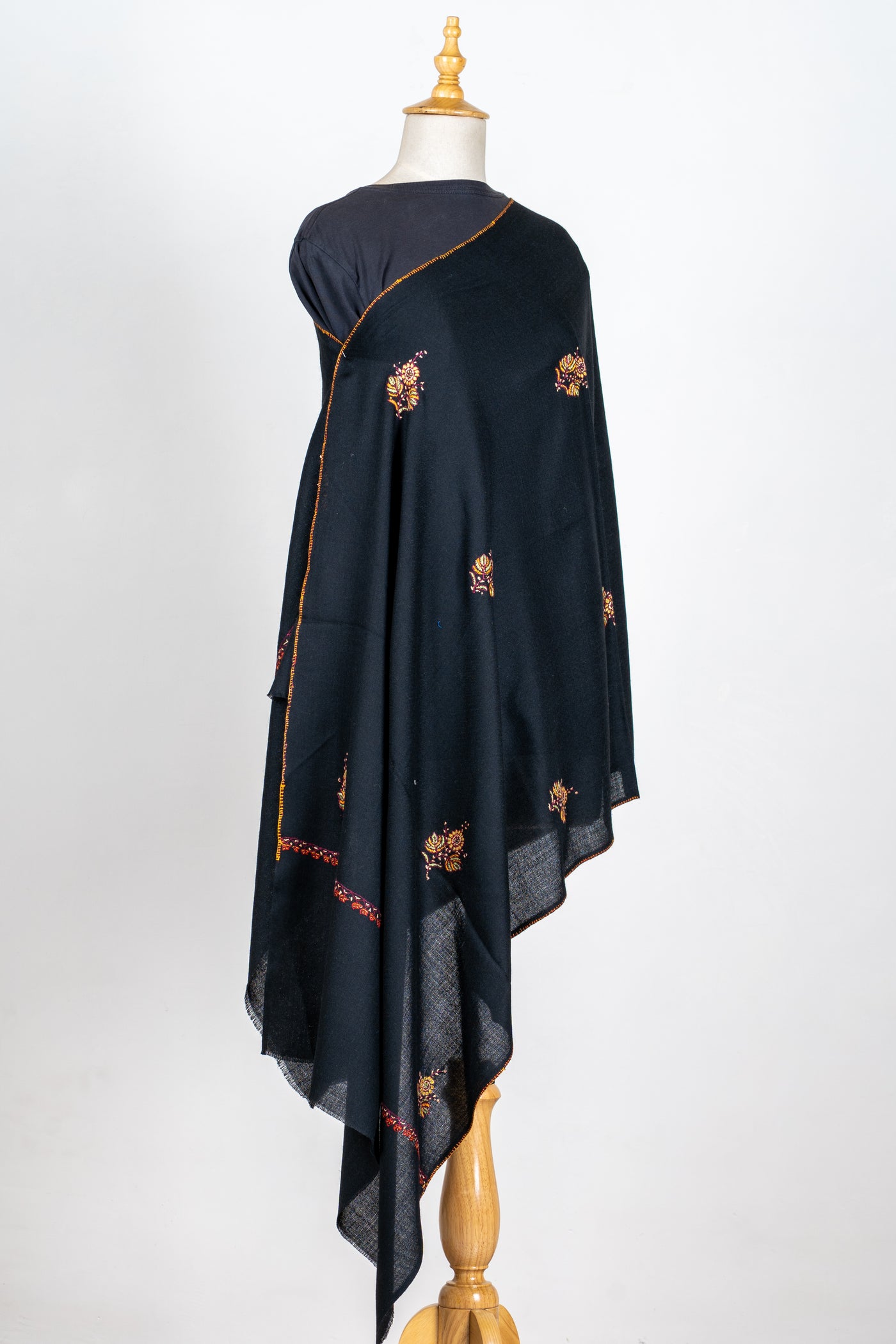 Chandni Raat: Hand-Embroidered Sozni Scarf in Merino Wool