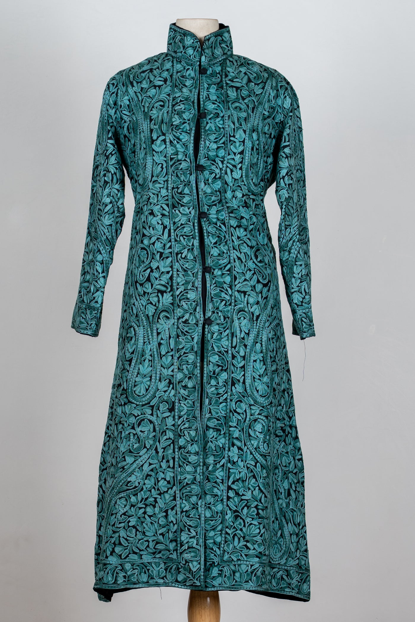 Sheherzaad Teal: Long Jacket with Aari Embroidery
