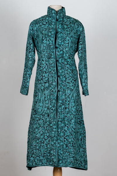 Sheherzaad Teal: Long Jacket with Aari Embroidery