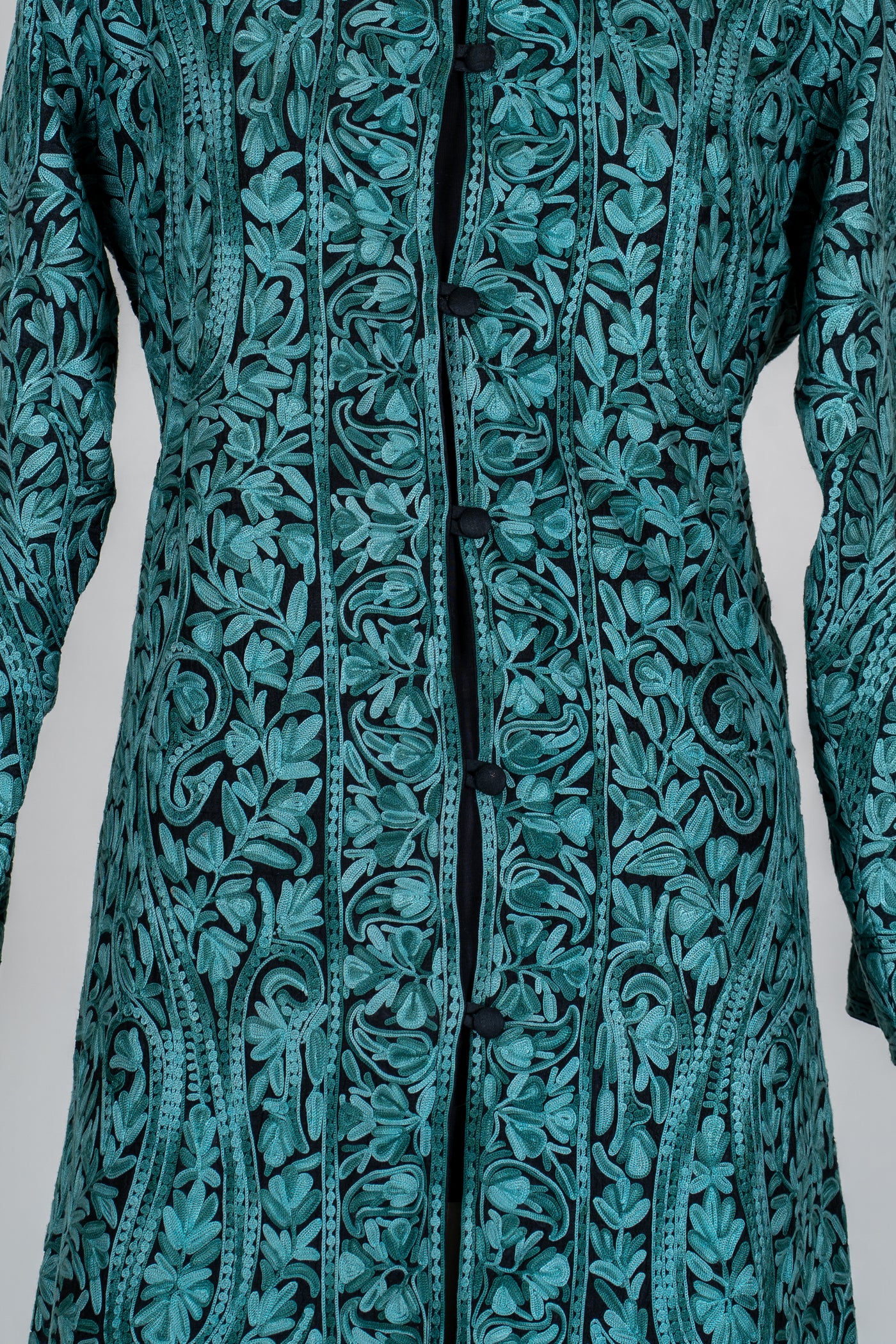 Sheherzaad Teal: Long Jacket with Aari Embroidery