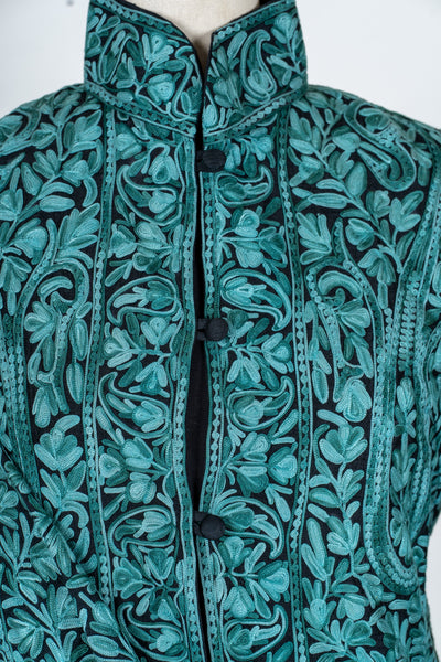 Sheherzaad Teal: Long Jacket with Aari Embroidery